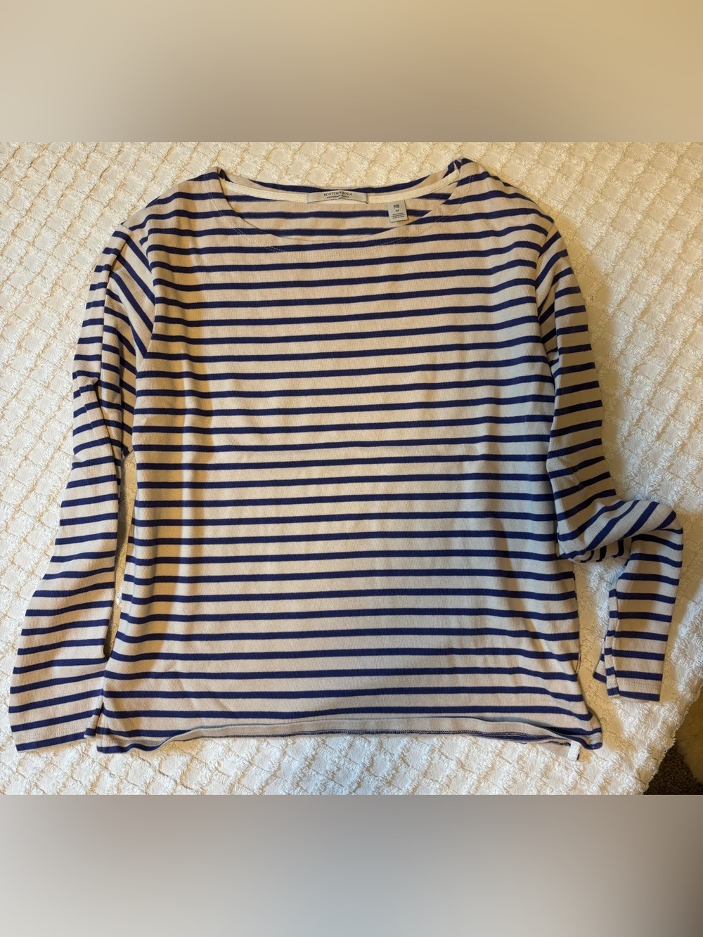 Scotch & Soda Navy and White Striped Long Sleeve Mariner Tee